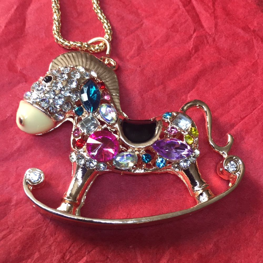 Multicolored, size & shape rocking horse necklace